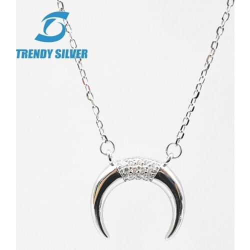 Rose gold color 925 silver jewelry pendant necklace for women gift Half Moon OX Horn white zircon CZ free shipping TSCN00263