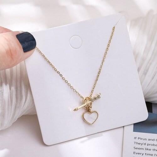 1Pcs Korean Fashion Shell Stone Crystal Love Arrow Necklace Woman Exquisite Wild Short Clavicle Chain Anniversary Gifts Jewelry