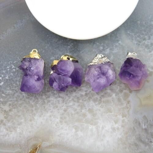 1pcs Irregular Natural Amethysts Druzy Pendant Purple Crystal Quartz Nugget Necklace For DIY Jewelry Gift Making Accessories