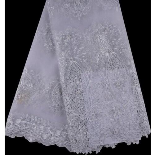 2018 Latest White African Lace Fabric Sample Design Tulle French Lace Fabric Embroidered Women Lace Material With Beaded 1010