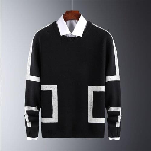 2020 Autumn New Men Sweaters Pullover Knitted Streetwear Hip Hop Male Casual Knitwear Sweater Long Sleeve O-Neck Solid Splice