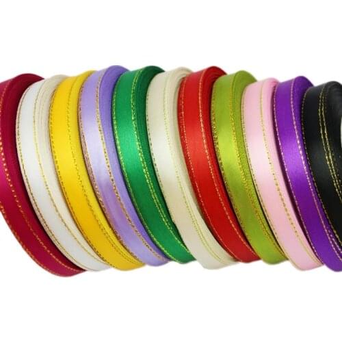 25 yards/lot) 3/8'' (10mm) satin ribbons pink golden edge ribbon wholesale high quality gift packaging ribbons