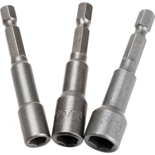 3Pcs/Set 1/4" 3/8" 5/16" Screwdriver Socket Wrenches Magnetic Nut Impact Driver Adapter Drill Bit Hex Shank