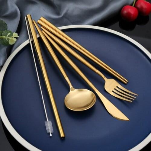 4 Pcs/Set Portable Reusable Travel Cutlery Set Knife Fork Spoon and Chopsticks