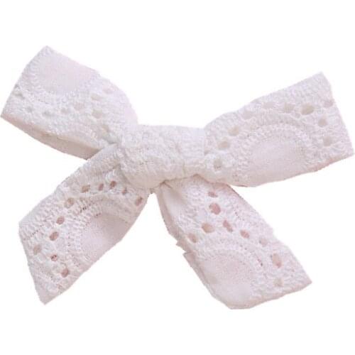 8.5*5.5cm Soild White Embroidery Bows Hair Clips Summer Beach Girls Head Wear Hairpins Handmade Knotbow Cute Hair Accessories