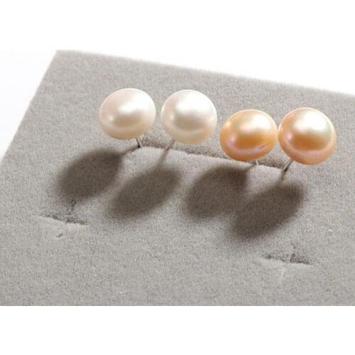 925 Sterling Silver Pearl Stud Earring 7mm-8mm Genuine Freshwater White Purple Pearl Earrings for Women Jewelry Female Ear