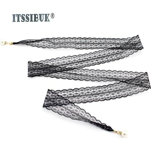 ITSSIBUK Spring and summer new female pearl pendant waist rope female decorative dress lace knot belt