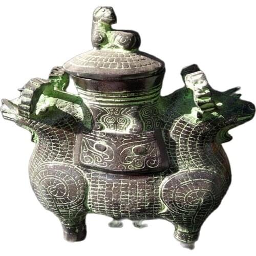 Chinas Old Bronze Ware Double Goat Cup Three Foot Cup