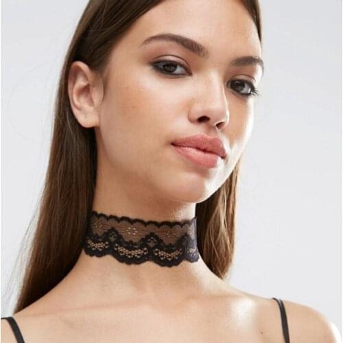Gothic Black Lace Flower Velvet Chocker Necklace Set For Women Fashion Jewelry Geometry Triangle Collares