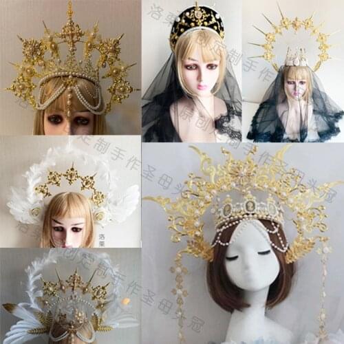 Crown Headdress Angel Wing Pearl Chain Hair Accessories Catwalk Take Pictures Props Girls Original Lolita Handwork Virgin Halo