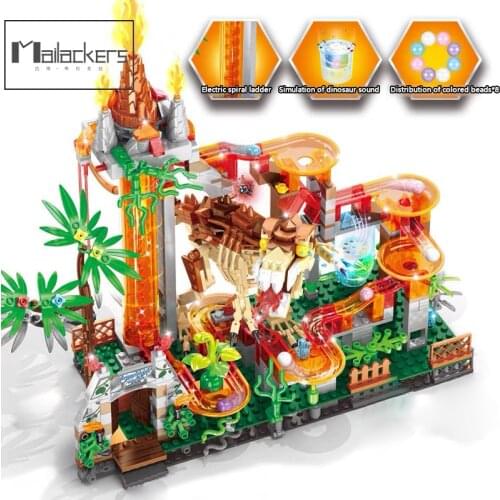 Mailackers Jurassic Dinosaur Marble Run Slide Creator Expert Dinosaurs Sets Building Blocks Bricks Toys For Children
