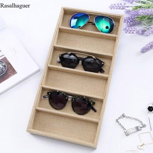 Fashion Linen / Velvet 6Grids Sunglasses Display Box Jewelery Display Packaging Props Jewellery Organizer Tray Fashion Packaging