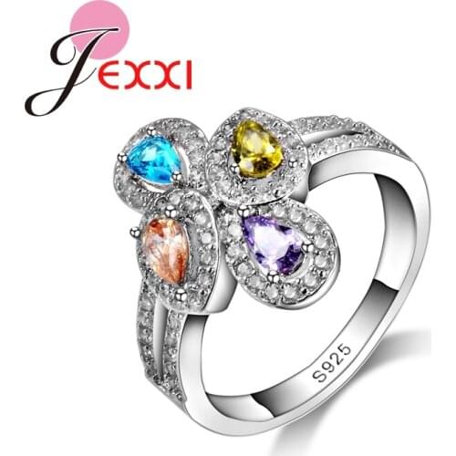 Fashion Charm Jewelry Colorful Water Drop Crystal Wedding Rings For Women 925 Sterling Silver Ring Jewelry Bijoux