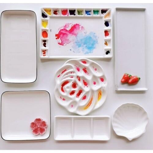 Cartoon ceramic palette watercolor palette oil painting Chinese painting paint white porcelain palette for art painting supplies