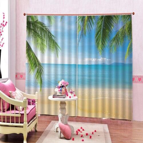 Custom any size Beach Themed Decor Curtains Exotic Lagoon Sand Sea Ocean Paradise Picture Drapes For Living Room Bedroom Drapes