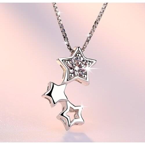 Hot Korean Pendants Necklaces with CZ Zircon Stone 925 Sterling Silver Chokers Necklace for Women Girl Party Jewelry Gift