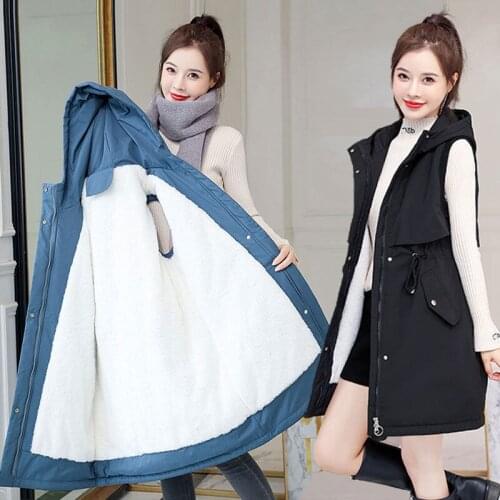 Plus Size 5XL 4XL Winter Women Vest Coats Fleeece Thicken Sleeveless Jacket Fashion Hooded Casual Long Jacket