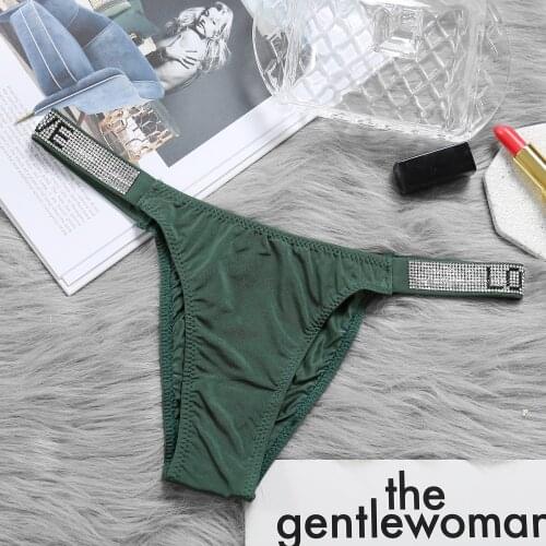 Sexy Low Waist Panties Women G String Letter Rhinestone Bikini Underwear Thong Comfort High Fork Fitness Lady Linger