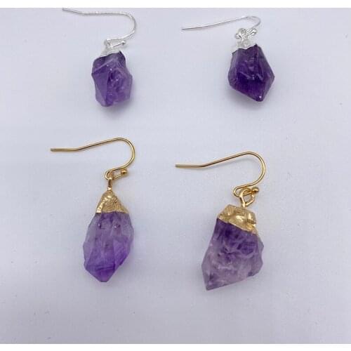 Irregular Natural Amethysts Quartz French Wire Earring Healing Stone Purple Crystal Jewelry Dangle Hook Eardrop