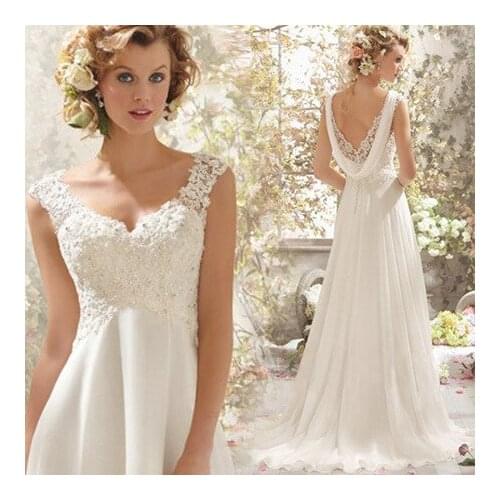 RODDRSYA Lace Appliques Sleeveless Chiffon Wedding Dress Vintage Bridal Gowns 2021 Beads A Line Backless Vestido De Noiva Ivory