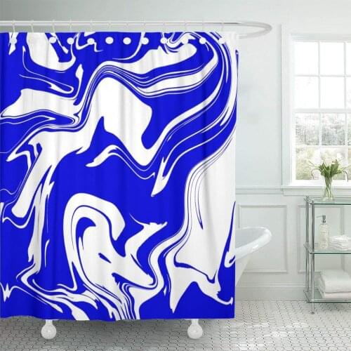 Blue Cobalt and White Digital Made of Interweaving Curved Shower Curtain Waterproof Polyester Fabric 72 x 72 Inches Set