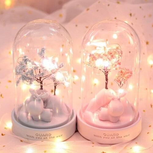 LED Deer Cartoon Night Light Glass Resin Floral Lamps Fairy Lights Bedroom Decor Lights Children Baby Kids Birthday Xmas Gift