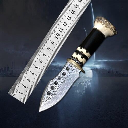 Damascus steel knife outdoor knife high hardness self-defense straight knife sharp portable collection knife non-folding knife