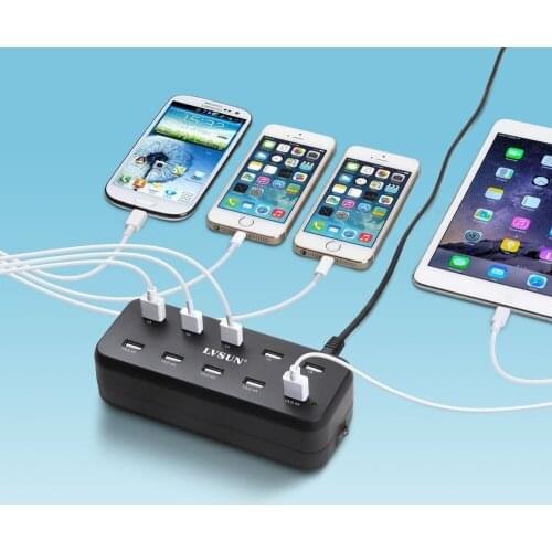 Udoli 60W Auto Detecting and Switching charging Universal Desktop Multi-port USB Wall Charger 10 Port AC Adapter for iPad Tablet