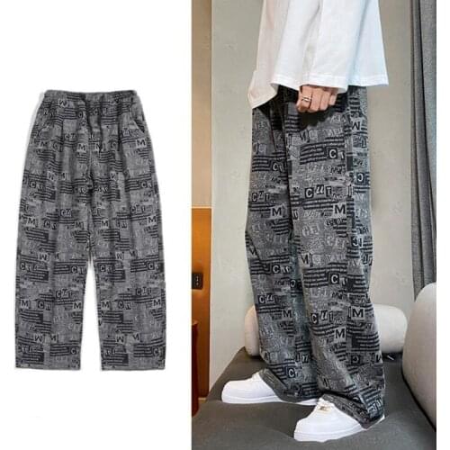 Knitting Casual Pants Loose Straight Mens Elastic Waist Long Wide-leg Trousers Mens Autumn Men Male Bottoms Plus Size XXL