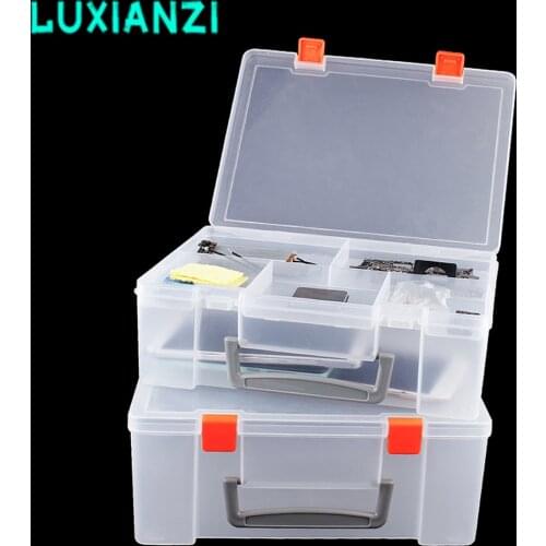 LUXIANZI Transparent Plastic storage Tools Box With Handle Adjustable Repair Toolbox Hardware Screw Dust-proof Organizer Case