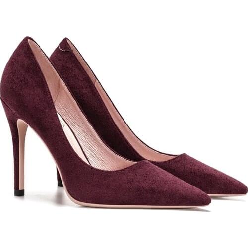 Spring candy color pointed toe solid color stilettos large size small size suede single shoe dress wild professional womens shoe