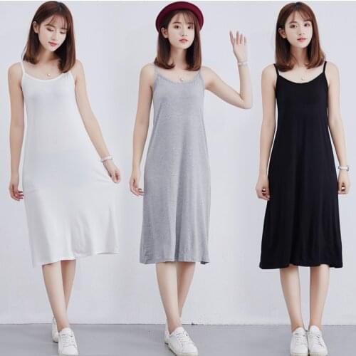 Womens Modal Full Slip Dress Spaghetti Strap Vest Skirt 90 To 120cm Long Under Dress Camisoles Slips Inner Petticoat