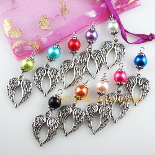 10 New Animal Wings Charms Mixed Glass Beads Pendants Tibetan Silver 16.5x39mm