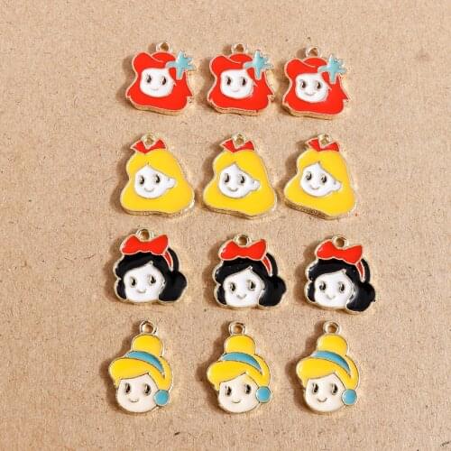 10pcs 12*13mm Cute Enamel Princess Girls Charms Pendants for Jewelry Making DIY Necklaces Earrings Handmade Craft Accessories