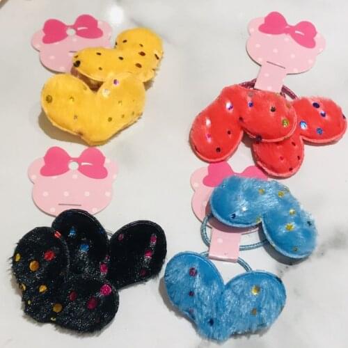 2Pcs/Set Plush Heart-shaped Rubber Bands For Girls Elastic Hairbands Cute Hair Tie Kids Hair Accessories Women Sweet Gum