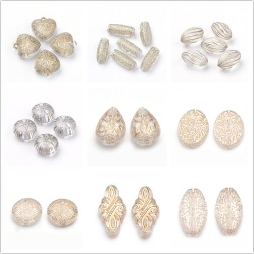 20pcs/lot Plating Transparent Clear Acrylic Pendants Mixed Shaped Golden Metal Enlaced Beads Crystal Exquisite Delicate Charms