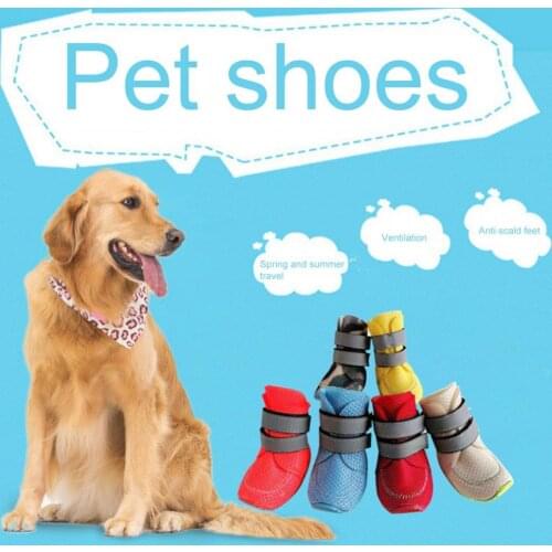4Pcs Pet Shoes Solid Color Anti-slip Breathable Dog Mesh Boots Summer Dog Shoes Pet Mesh Booties