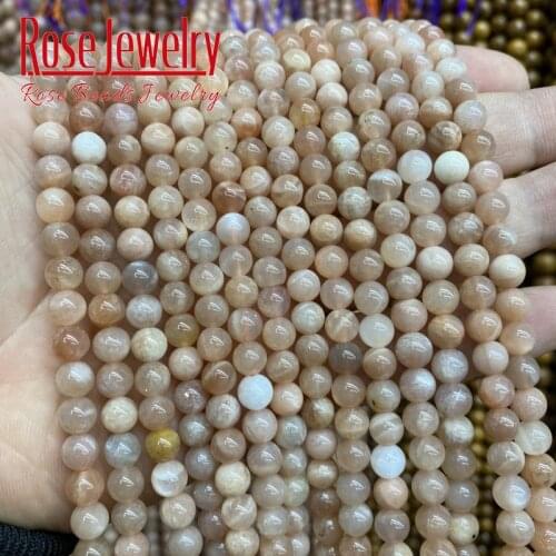 4A Natural Stone Beads Sunstone Quartz Round Loose Spacer Beads 15" Strand 4 6 8 10 12 MM Pick Size For Jewelry Making Bracelets