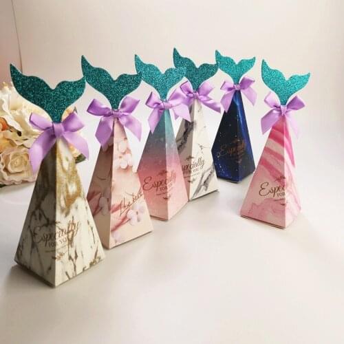 50pcs New Hot Sale Mermaid Wedding Candy Box European Style Wedding Creative Candy Box Baby Birthday Party Triangle Box