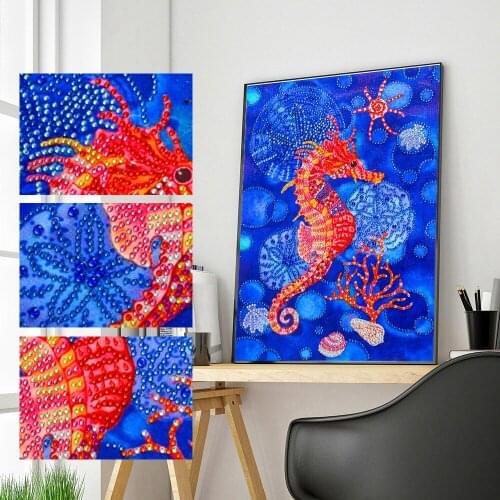 5D DIY Diamond Painting Rhinestones Partial Special-shape Animal Hippocampus Diamond Embroidery Home Decorations Craft Kids Gift