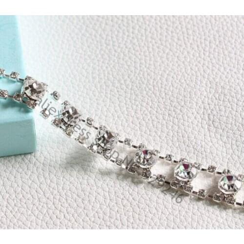 Free shipment 1yard/lot 1.2cm shiny crystal rhinestone cup chain trims strass applique wedding dress costume sewing decoration