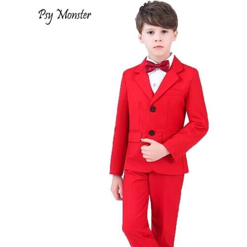 Brand Wedding Suit For Flower Boys campus student Formal Dress Gentleman Kids Blazer Shirt Pant Bowtie 4Pcs ceremony Costumes