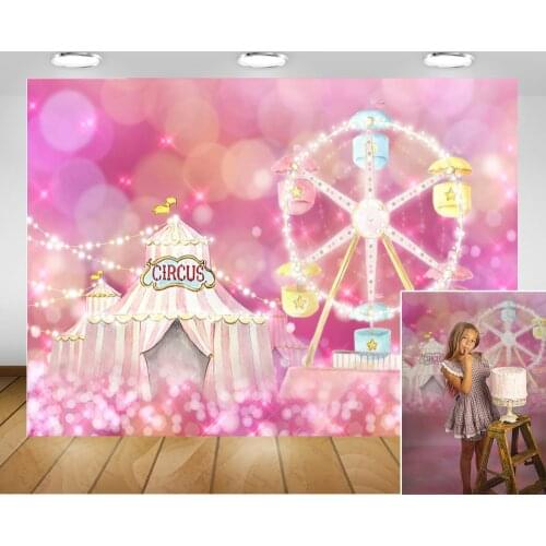 Circus Bokeh Photography Backdrop Ferris Wheel Carnival Photo Shoot Pink Sweet Girl Birthday Party Background Baby Shower Props