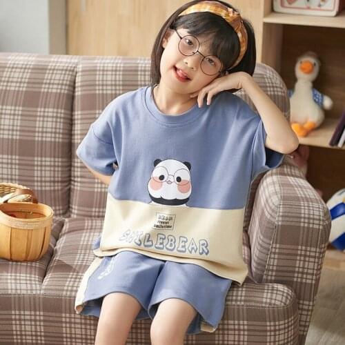 Kids Pajamas Short Sleeve Girls 4 To 12 Years Children Sleepwear for Toddler Girls Cotton Cartoon Pyjamas Set Clothes