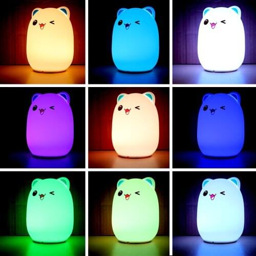 Childrens Night Light,Silicone Touch Sensor Cartoon LED Night Lamp,LED USB Children Animal,LED RGB With 24Key Remote Control