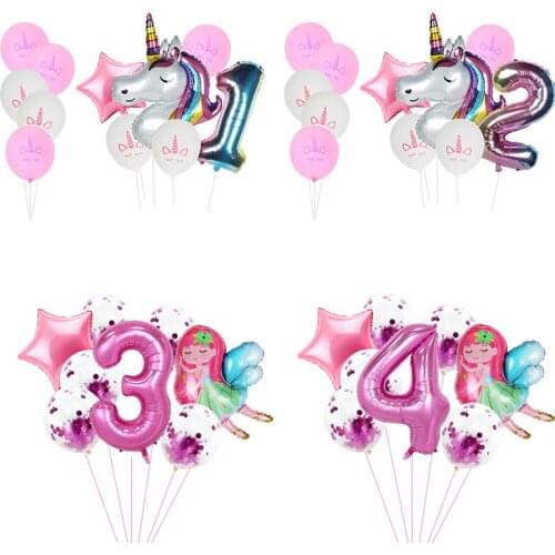 Unicorn happy birthday party decor number balloons rainbow unicorn girl birthday balloon set baby shower girl baloon ballon