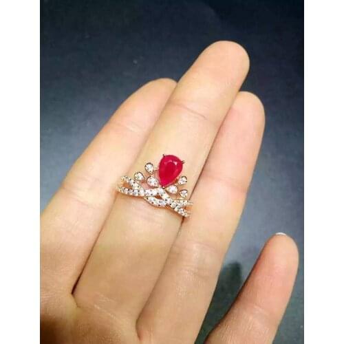 Natural red ruby stone Ring Natural gemstone ring 925 sterling silver trendy personality Crown womens wedding gift Jewelry