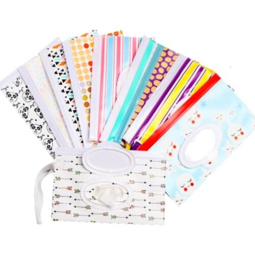 Cosmetic Pouch Portable Print Clamshell Baby Care Wet Wipe Box Case Snap Strap Cleaning Wipes Container Reusable Carrying Bag