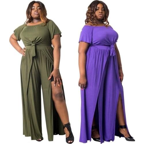 ZKYZWX Plus Size 2 Piece Outfits Short Sleeve T Shirt Tops High Split Wide Leg Pants Women Clothing Sexy Tracksuit Matching Sets