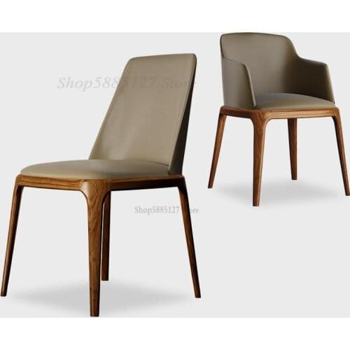 Leather Dining Chair Luxury Seat Leisure Chair Modern Minimalist Chair American Nordic Solid Wood Dining Chair Customizable Dini
